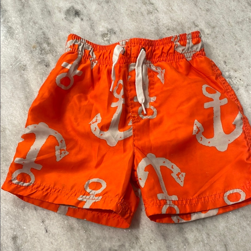 Orange Anchor Print Swim Shorts